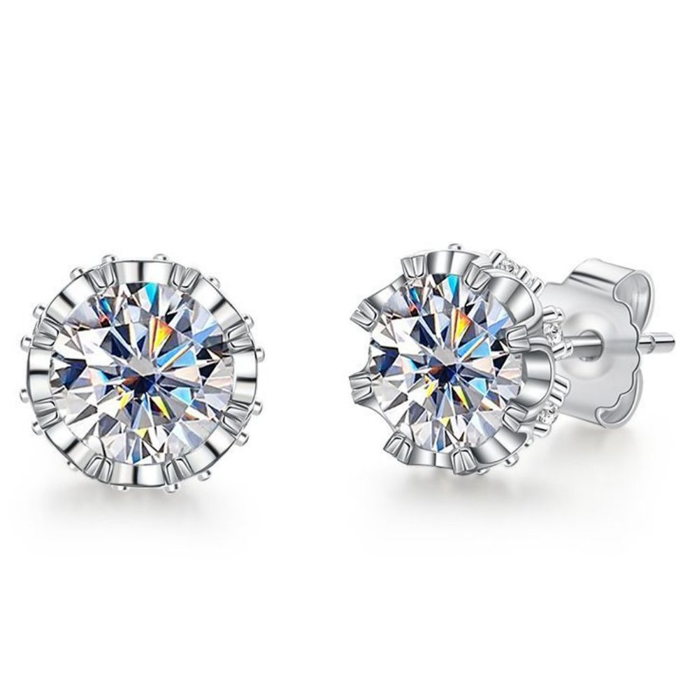 Certified 2ct. t.w. Moissanite Diamond Round Stud Earrings NEW A